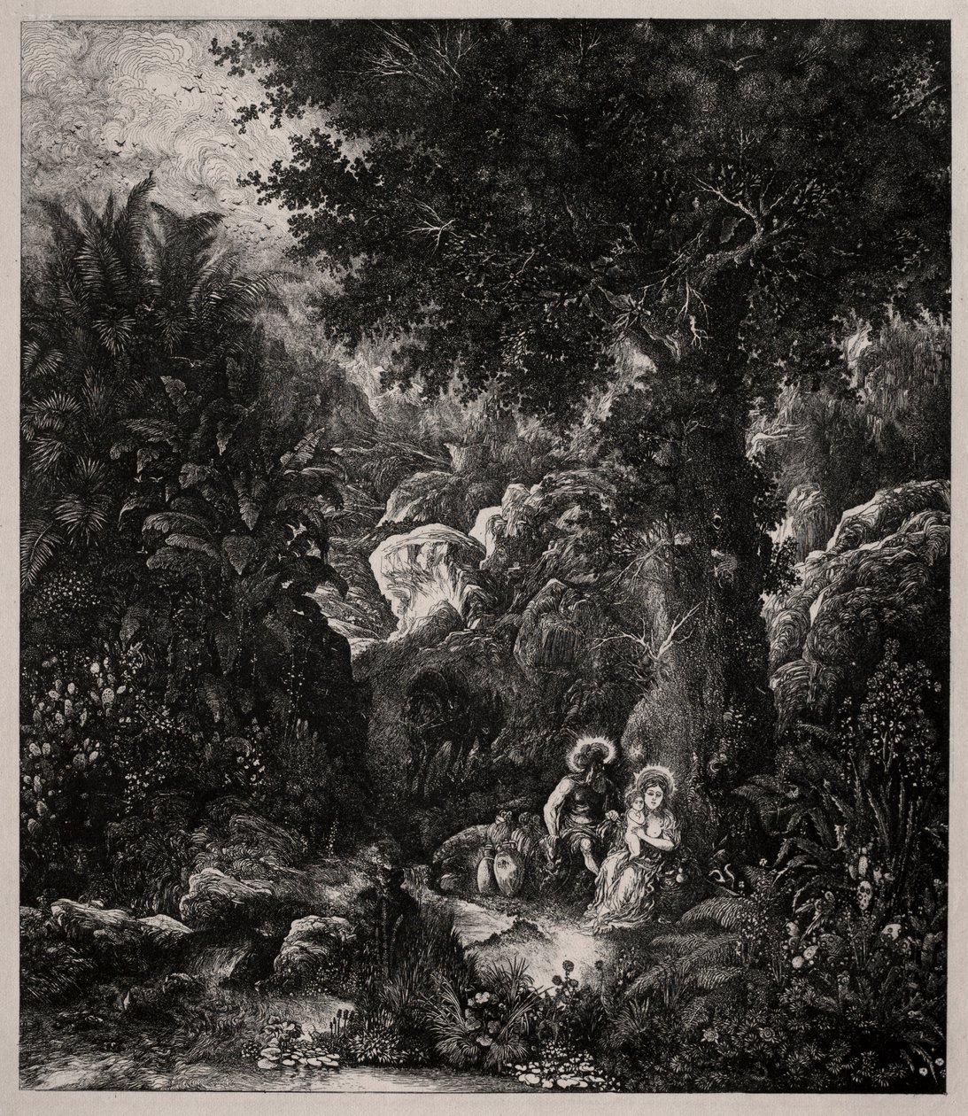 Descanso en la huida a Egipto con un burro ensillado, 1871 de Rodolphe Bresdin