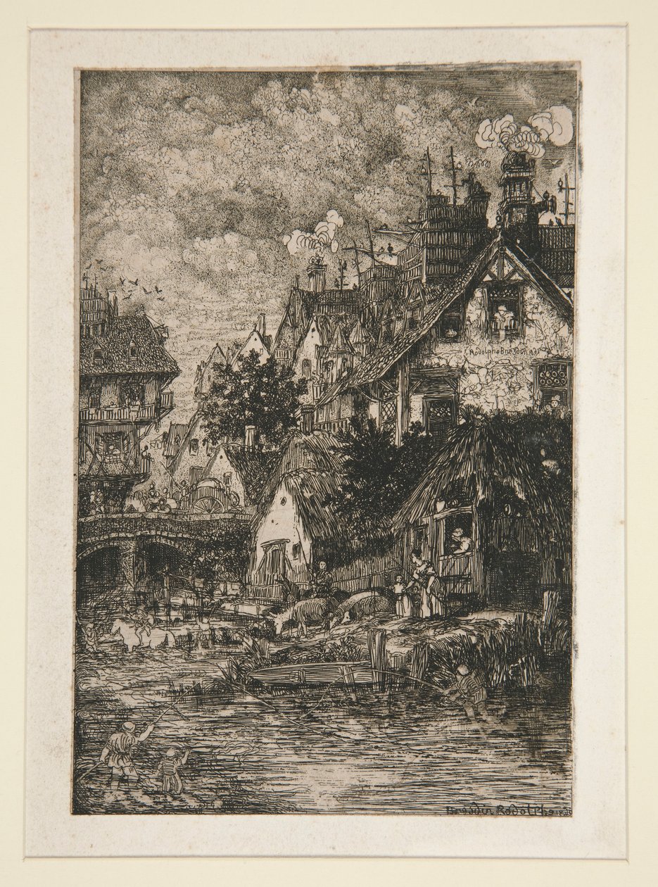 Pueblo junto a un arroyo de Rodolphe Bresdin
