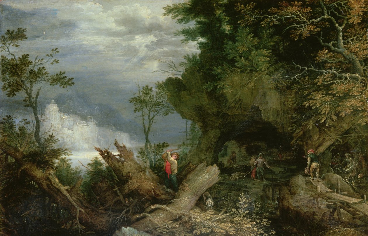 Un paisaje rocoso con la entrada a una mina de Roelandt Jacobsz. Savery