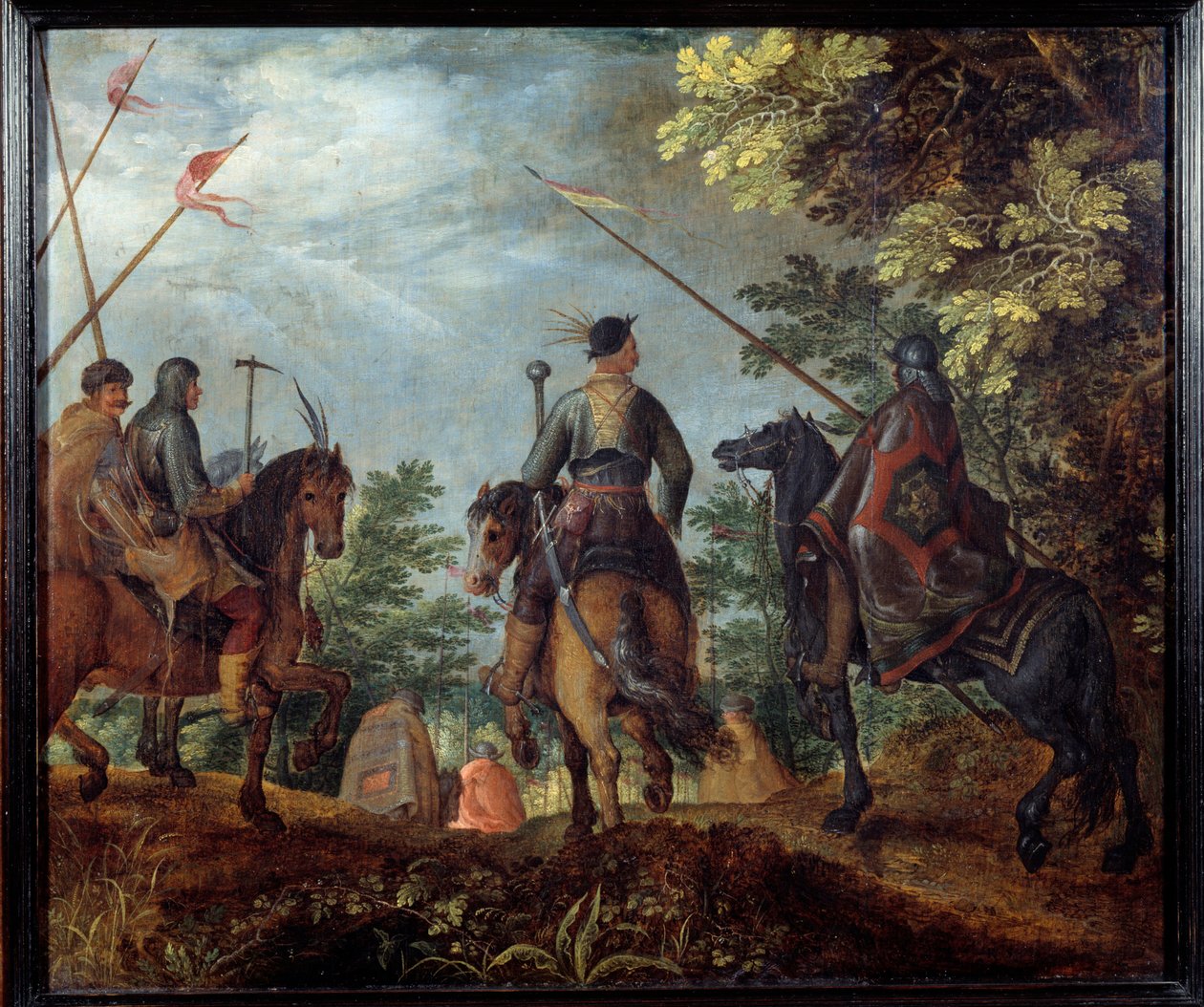 Jinetes polacos caminando en un bosque de Roelandt Jacobsz. Savery