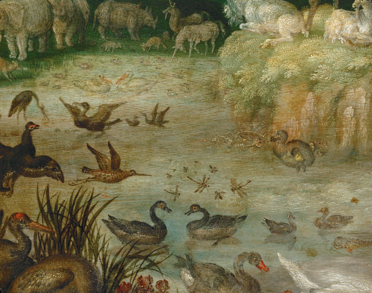 El estanque. Animales bebiendo, patos nadando, un unicornio al fondo (pintura sobre lienzo) de Roelandt Jacobsz. Savery