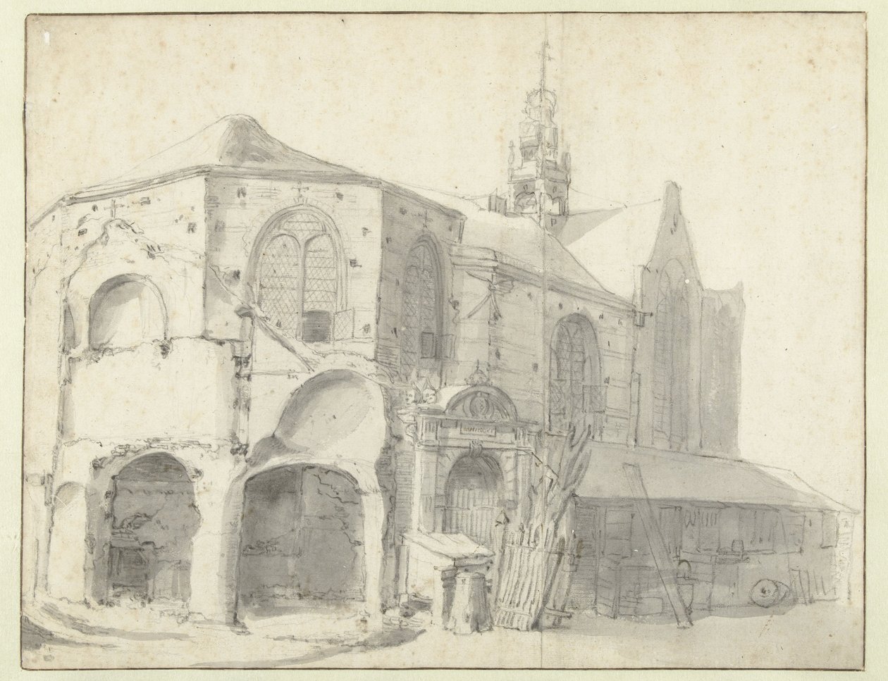 Vista de la Jeruzalemkapel y la Sint Olofskapel, Ámsterdam de Roelant Roghman (attributed to)
