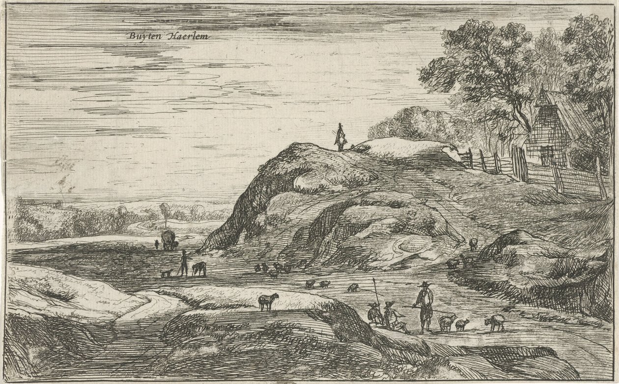 Cara fuera de Haarlem Buyten Haerlem (título sobre el objeto) Paisajes en el norte de los Países Bajos (Roelant Roghman) (título de la serie) de Roelant Roghman