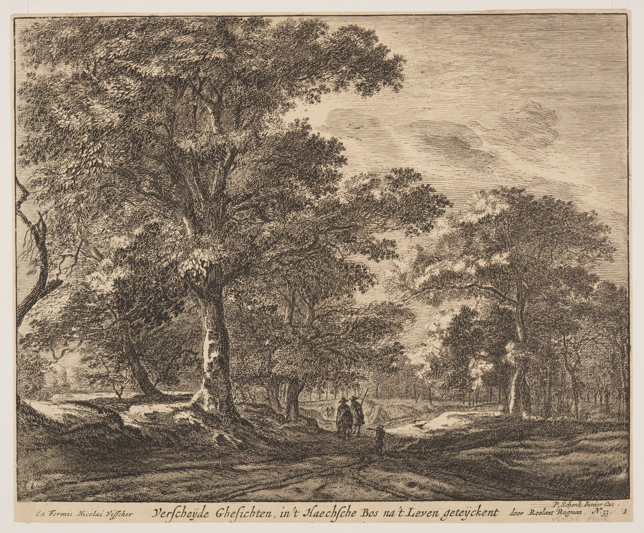 Lámina 1, de Seis vistas en el bosque de La Haya (Verscheÿde Ghesichten) de Roelant Roghman