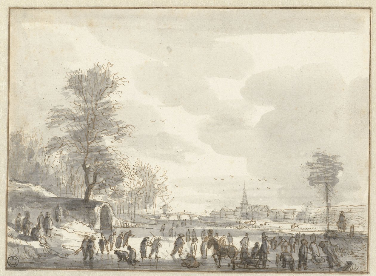 Escena invernal con patinadores de Roelant Roghman