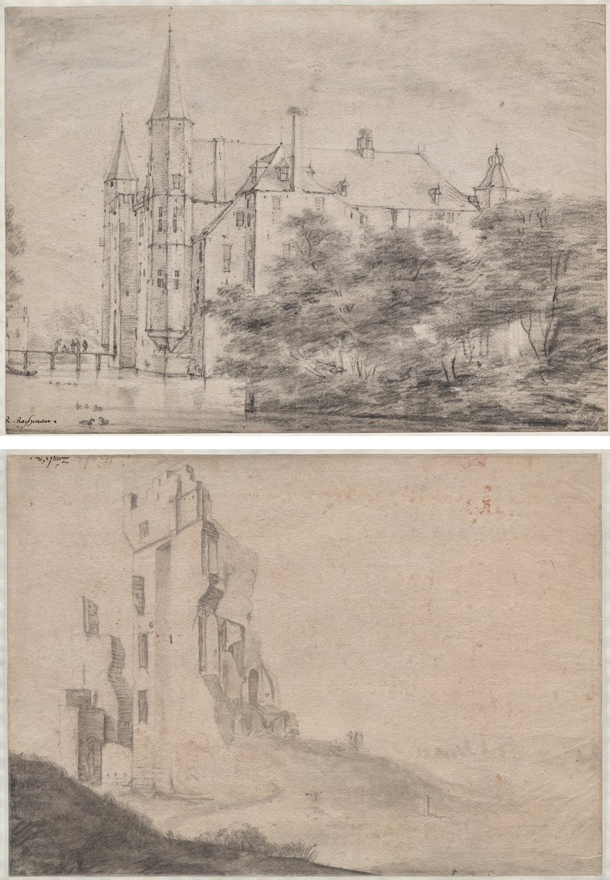 Castillo de Zuylen cerca de Utrecht (anverso)/Ruina de la casa Ter Kleef cerca de Haarlem (verso) de Roelant Roghman