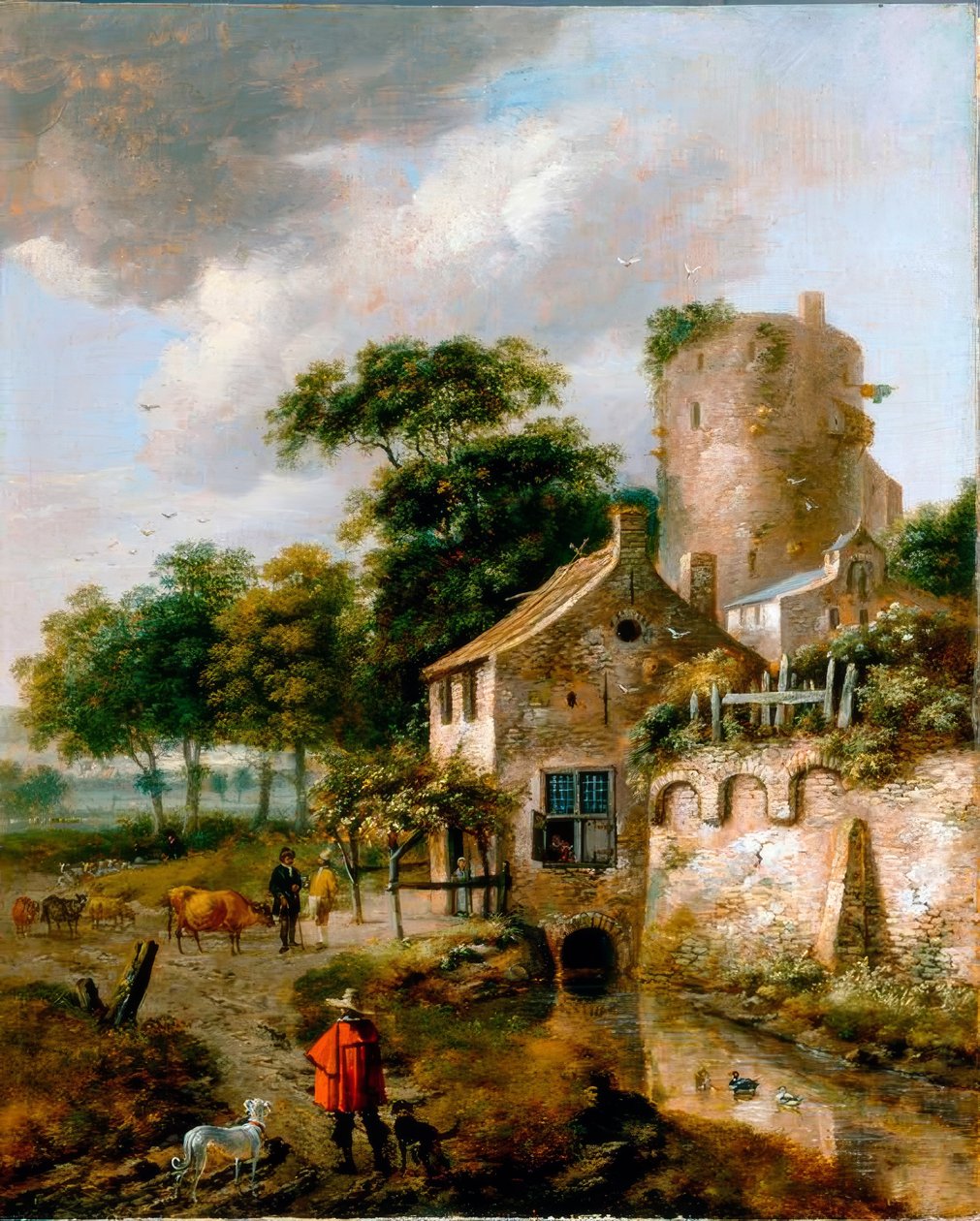 R.J. v. Vries, paisaje con torre de Roelof Jansz van Vries