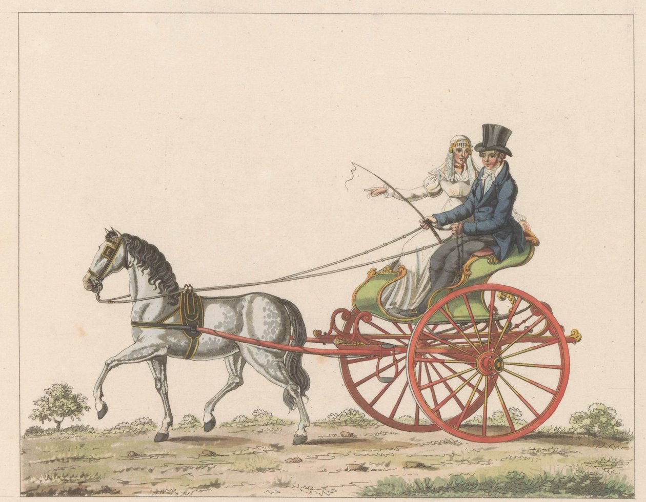 Hollandse sjees, ca. 1825 Een Hollandsche chais / Una silla de ruedas en uso en Holanda y conocida como chais o chees (título sobre el objeto) de Roelof van der Meulen