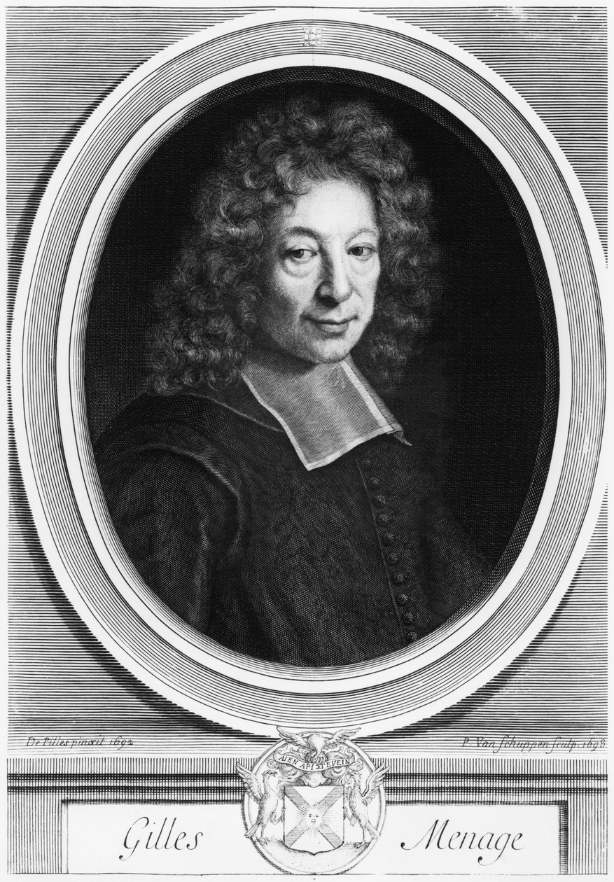 Gilles Menage, 1692, grabado en 1698 por Pierre Louis van Schuppen (1627-1702) de Roger de Piles