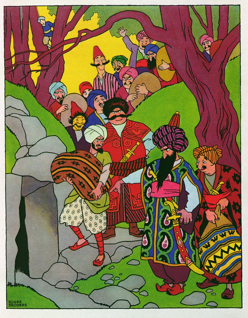 Ábrete Sésamo, ilustración de "Alí Babá y los cuarenta ladrones", de "Las mil y una noches". de Roger Broders
