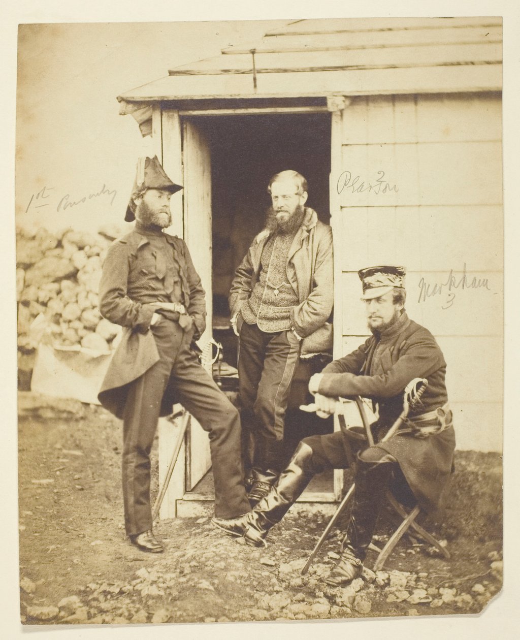Sir Hy. Fk. Ponsonby (1825-1892), general; Thomas Hook Pearson (1806-1892), general; Frederick Markham (1805-1855), general; tomado en el campo, Crimea de Roger Fenton
