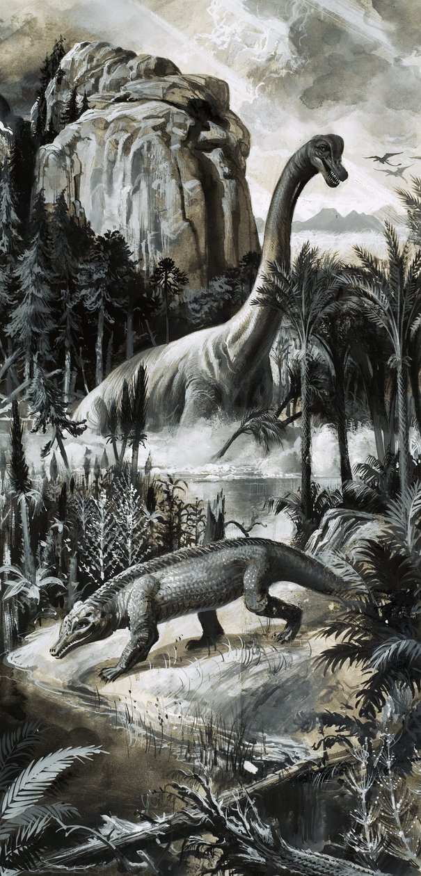 Dinosaurios (gouache sobre papel) de Roger Payne