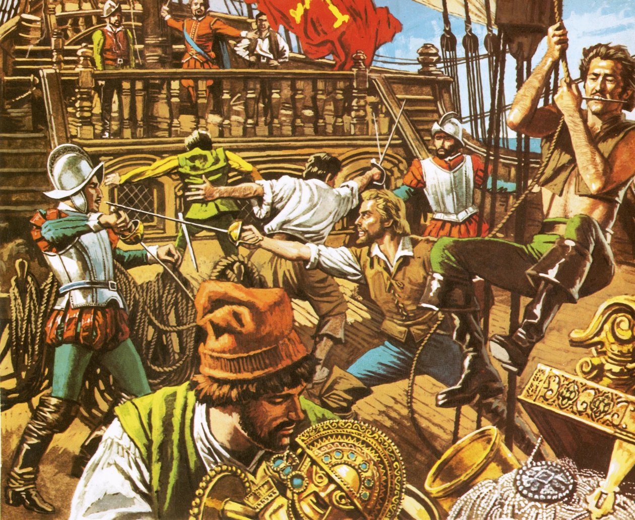Sir Francis Drake ataca a los españoles de Roger Payne