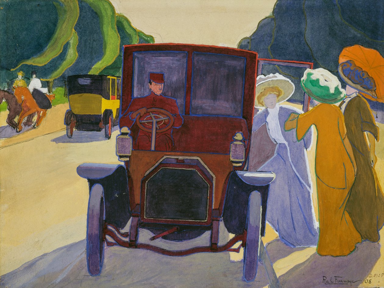 Avenida de las Acacias en Bois de Boulogne, coche con conductor de Roger de La Fresnaye