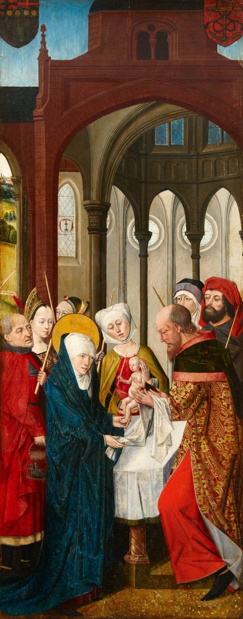 Presentación de Cristo en el Templo, panel izquierdo del Tríptico de Weston, c.1480 de Rogier van der Weyden
