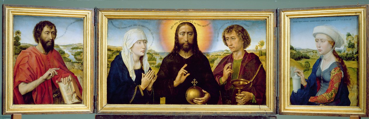 El tríptico de la familia Braque, San Juan Bautista, Cristo Redentor entre la Virgen y San Juan Evangelista, Santa María Magdalena, c.1551 (detalle) de Rogier van der Weyden