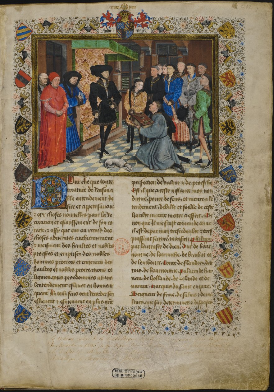 Frontispicio de las Crónicas de Hainaut de Rogier van der Weyden