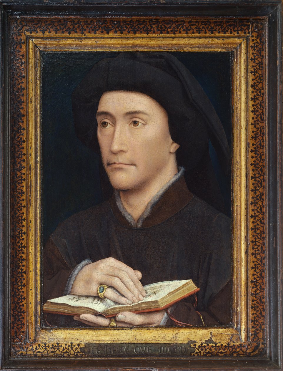 Retrato de un hombre sosteniendo un libro abierto (posiblemente el obispo Guillaume Fillastre) pre 1437 de Rogier van der Weyden