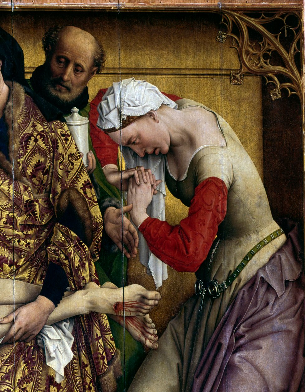 Deposición o descenso de la cruz. (Detalle) de Santa María Magdalena. Retablo de Rogier Van Der Weyden (1400-1464) 1435 Dim. 2,20 x 0,35 m Madrid, Museo del Prado de Rogier van der Weyden