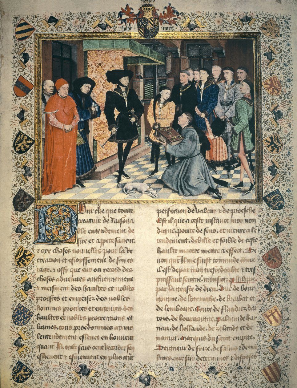Jean Wauquelin (fallecido en 1452) presenta la traducción de las crónicas de Henao a Felipe III de Borgoña de Rogier van der Weyden