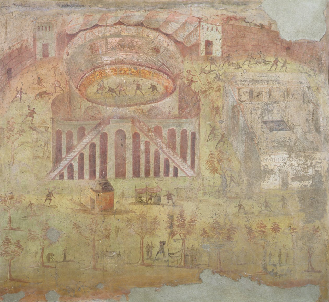 Una pelea en el anfiteatro, 59 AD, batalla entre ciudadanos de Pompeya y Neceria, de Pompeya, 4º estilo decorativo de Roman