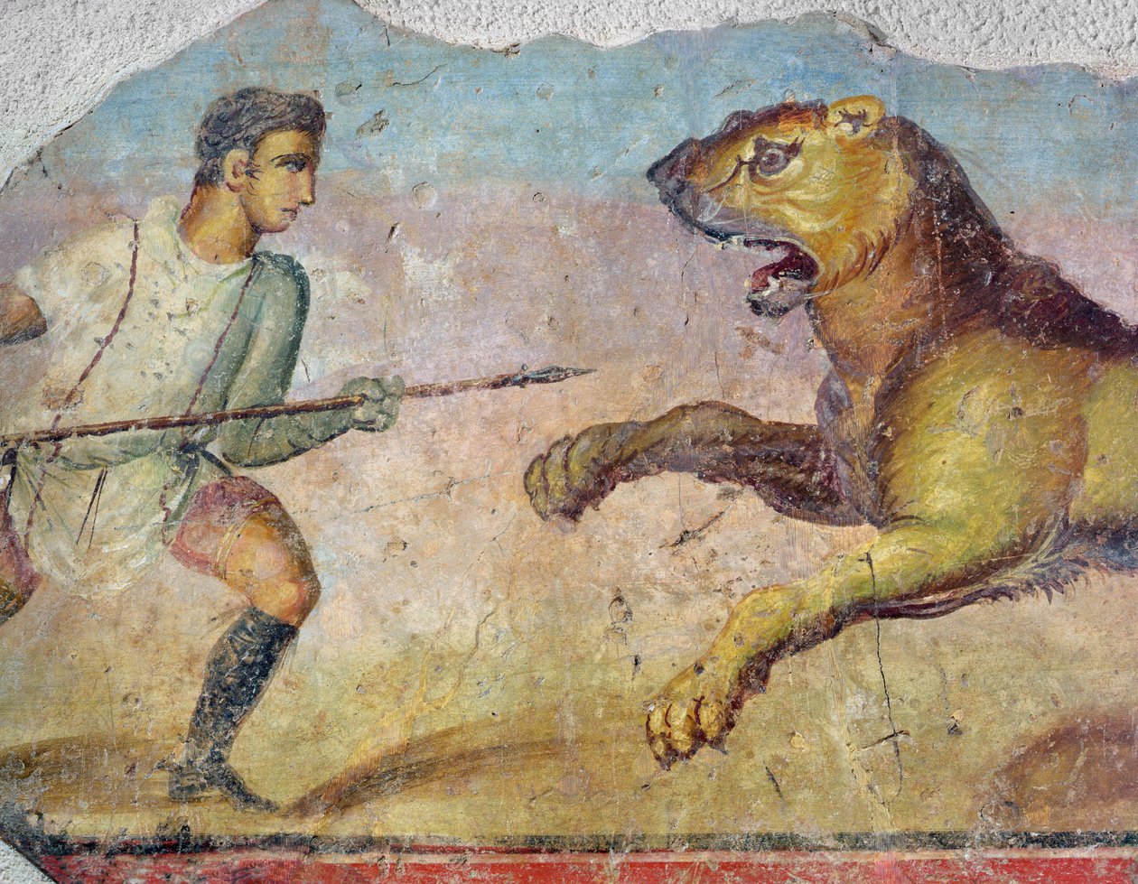 Un Gladiador Luchando con un León, del Anfiteatro de Mérida (detalle) de Roman