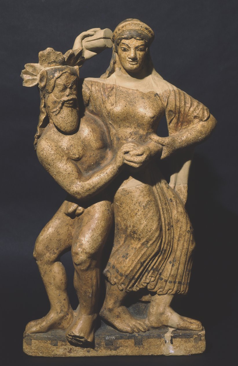 Antefija que representa a una ménade y un sátiro, Satricum de Roman