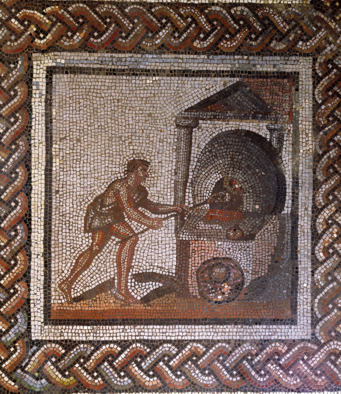 Panadero y horno de pan, originalmente de Saint-Romain-en-Gal, Ródano-Alpes, Francia, siglo III d.C. (mosaico) de Roman