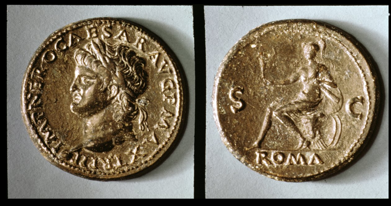 Moneda que representa a Nerón (metal) de Roman