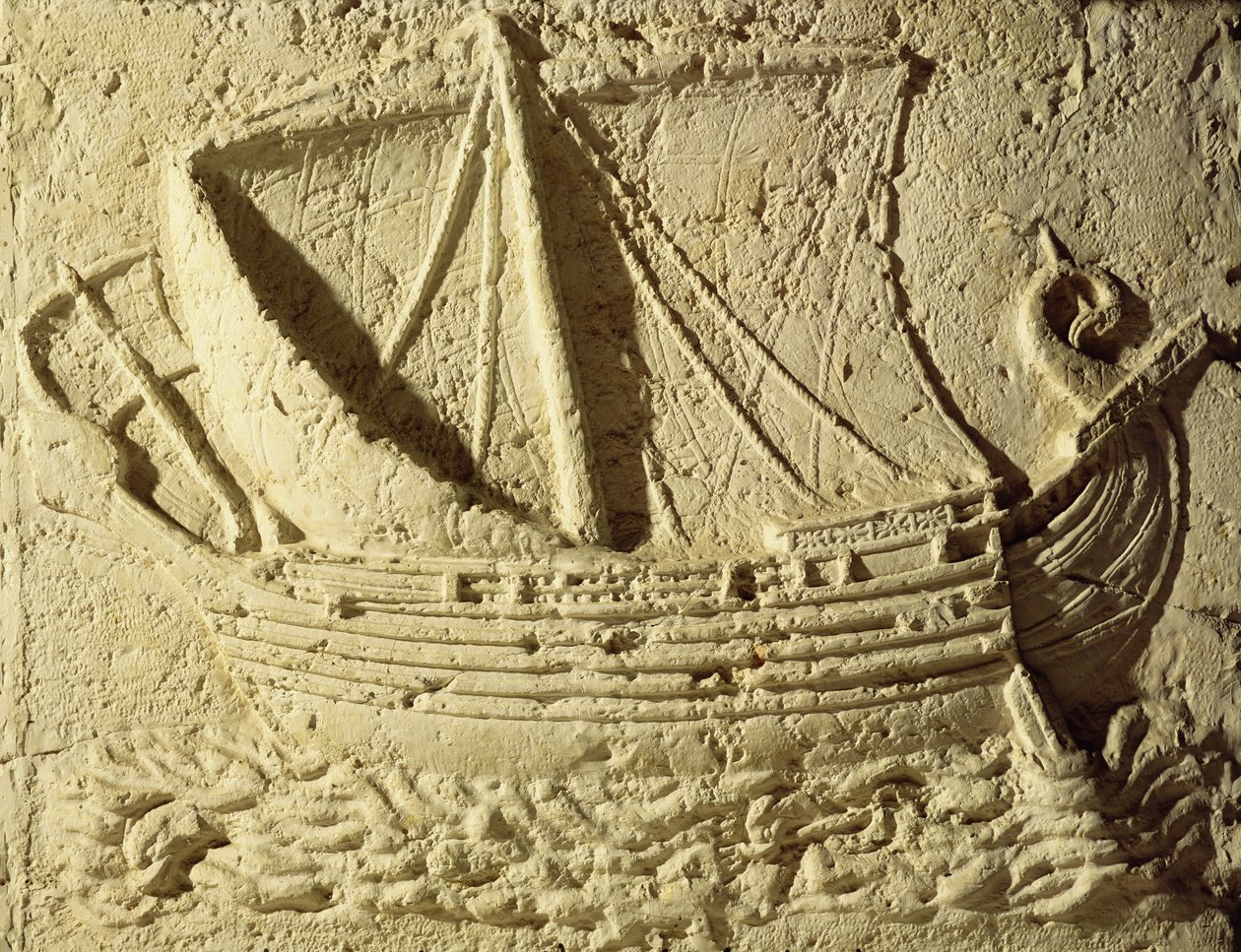 (Detalle) de un relieve de un barco, de un sarcófago de Roman