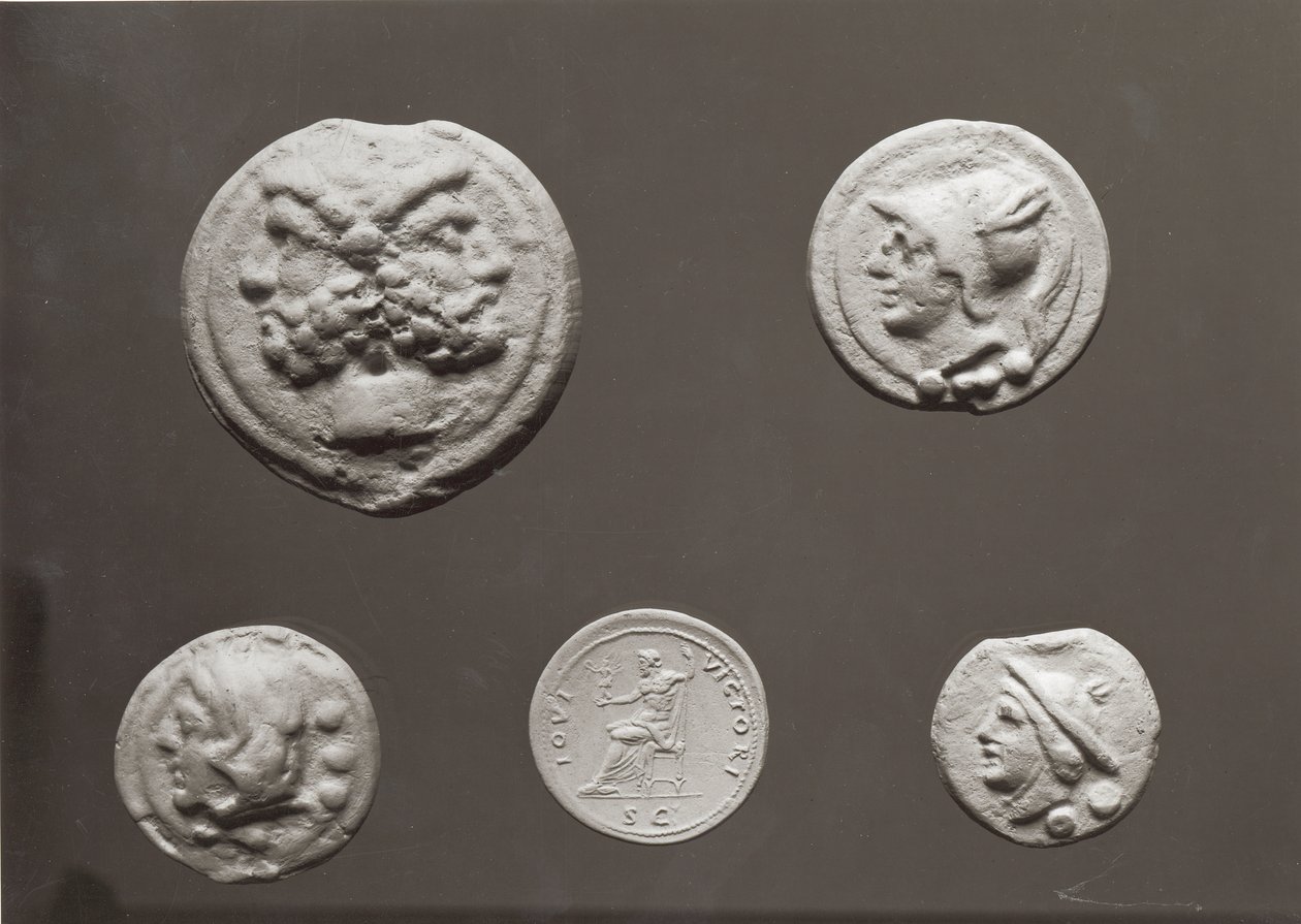 Cinco monedas que representan a Jano, Júpiter, Mercurio y Minerva, 753 a.C.-476 d.C. de Roman