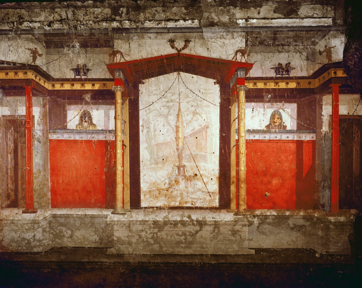 Vista interior de la casa con frescos que datan del 25 a.C. - 25 d.C. de Roman