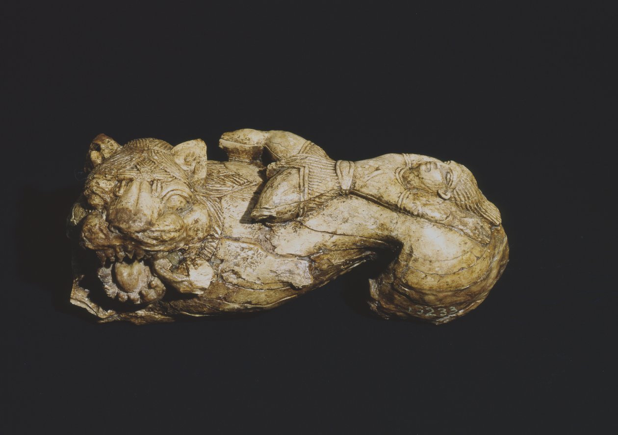 León y hombre, de la Tumba de Bernardini di Palestrina de Roman