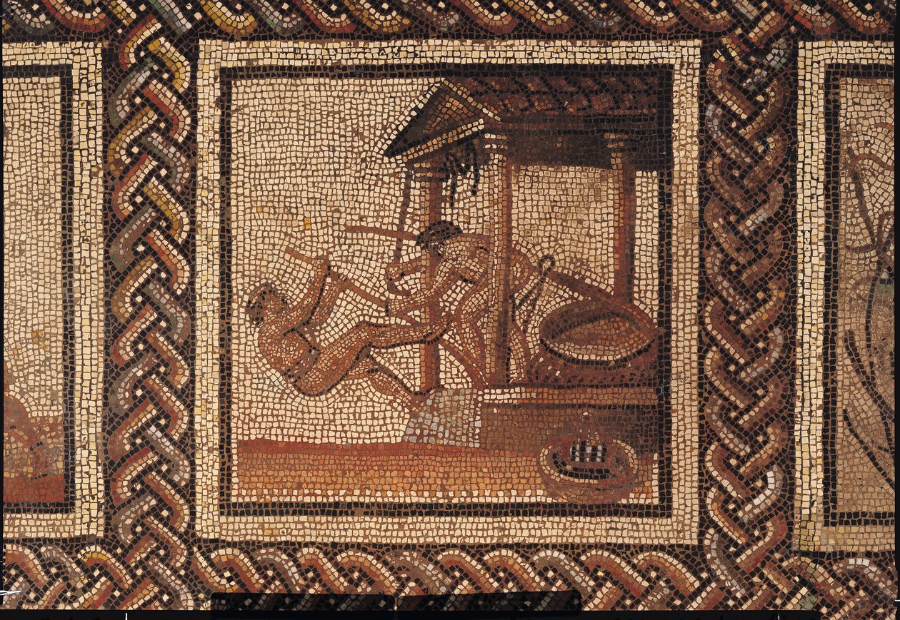 Prensado de aceitunas (mosaico), originalmente de Saint-Romain-en-Gal de Roman