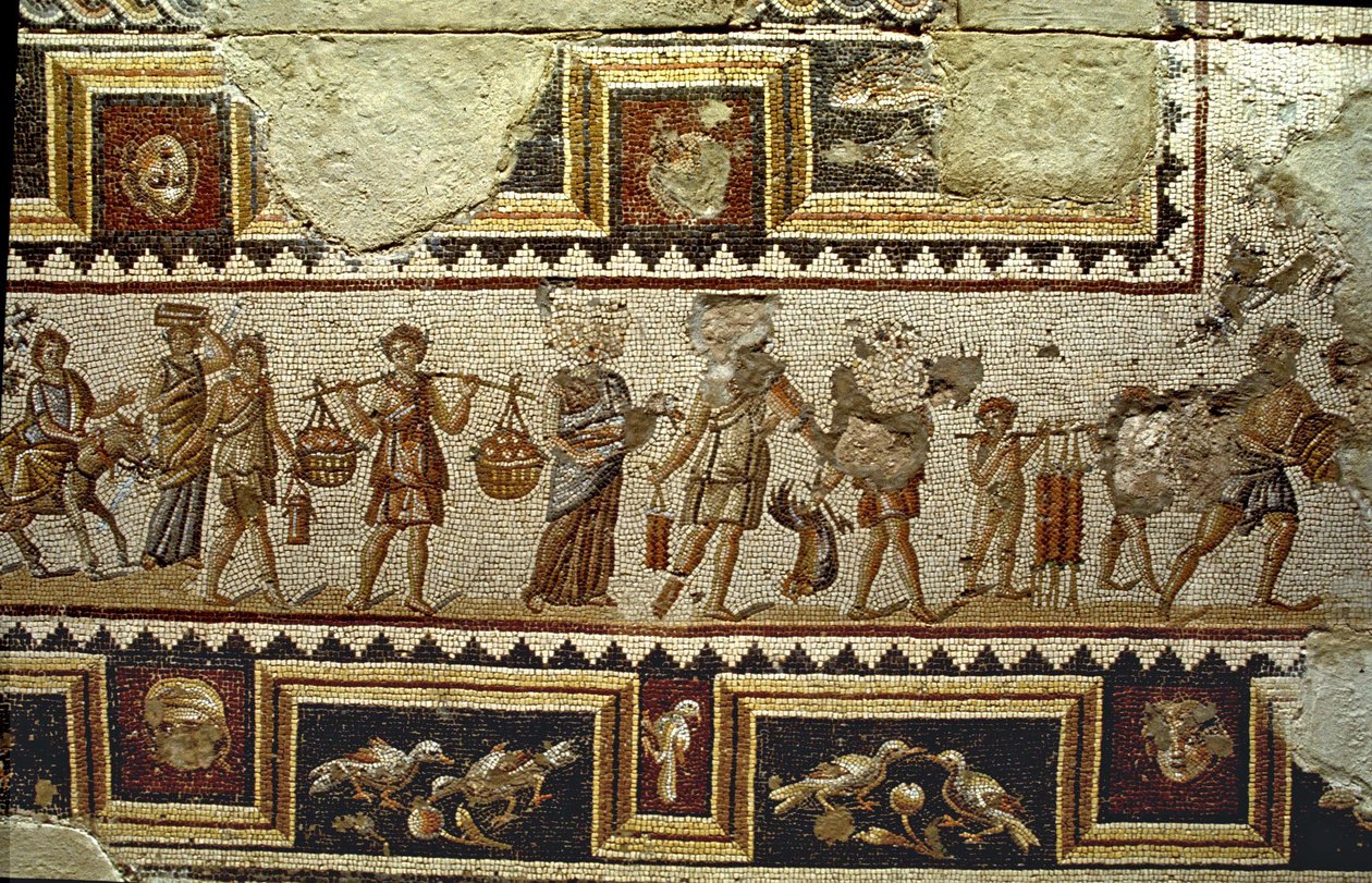 Camino al mercado, detalle de un piso de mosaico en Tzippori de Roman