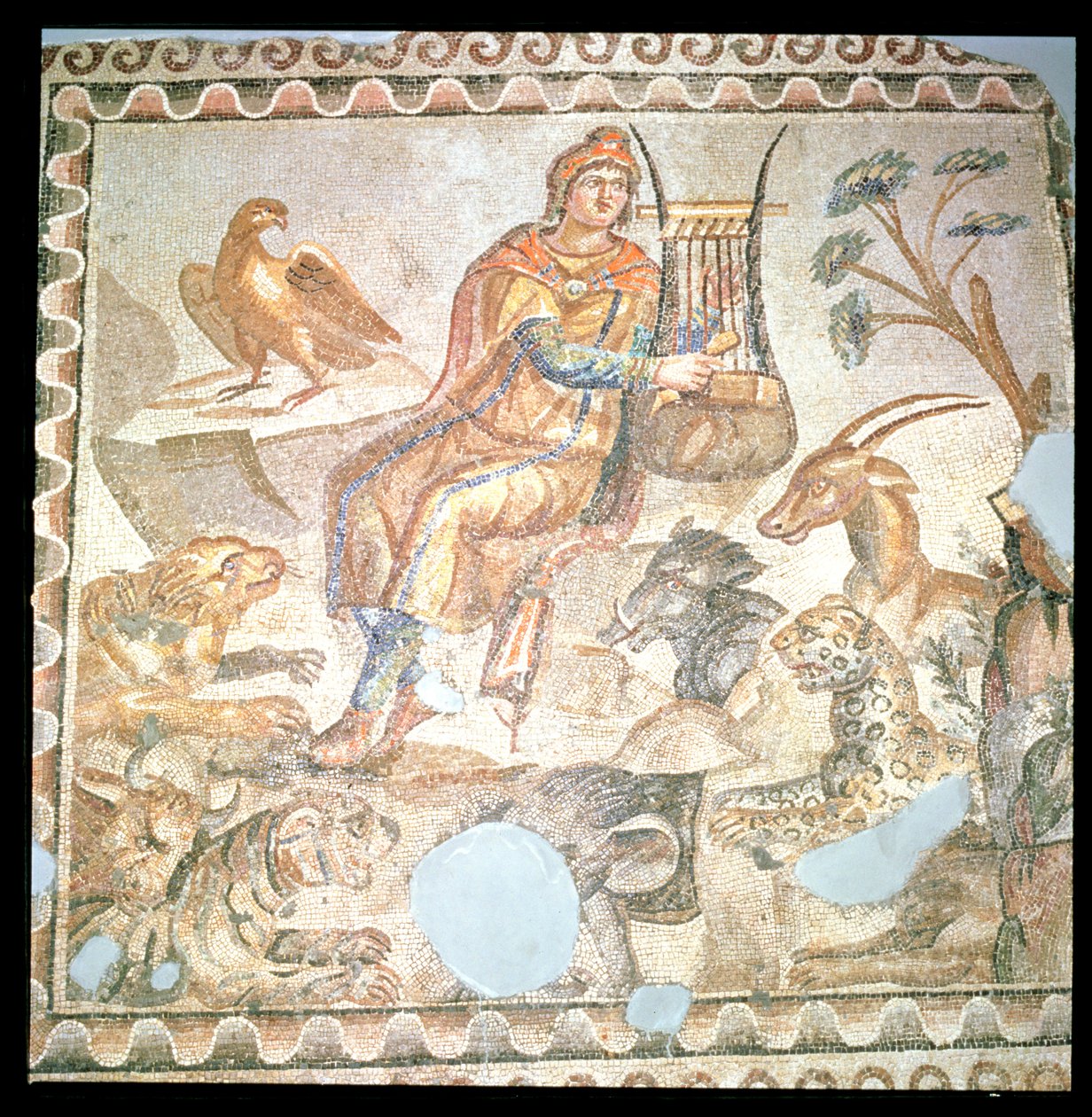 Orfeo tocando para los animales, mosaico romano de Roman