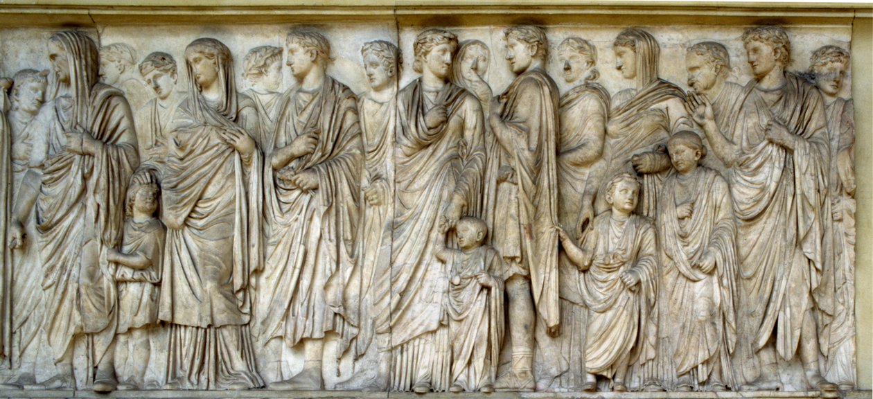 Procesión, pared sur del Ara Pacis (mármol) de Roman