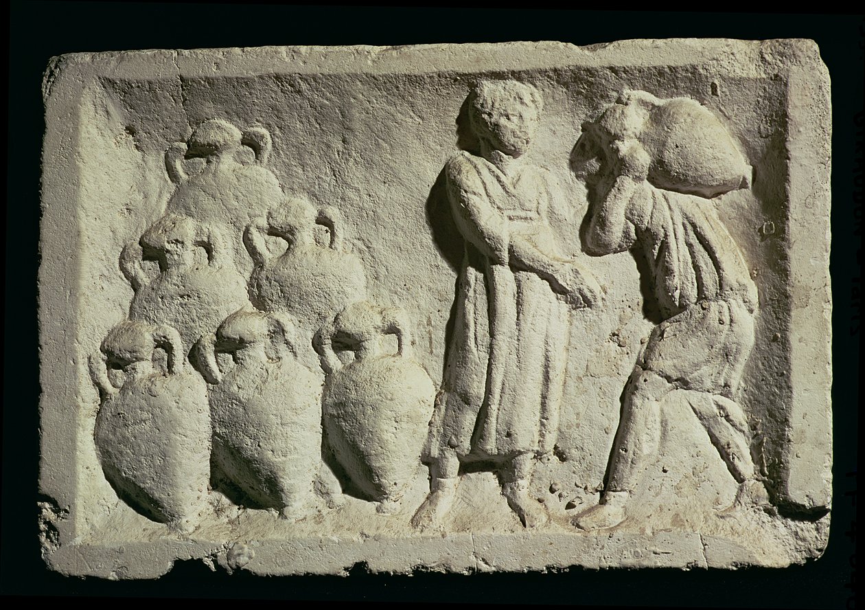 Relieve que representa una entrega de vino de Roman