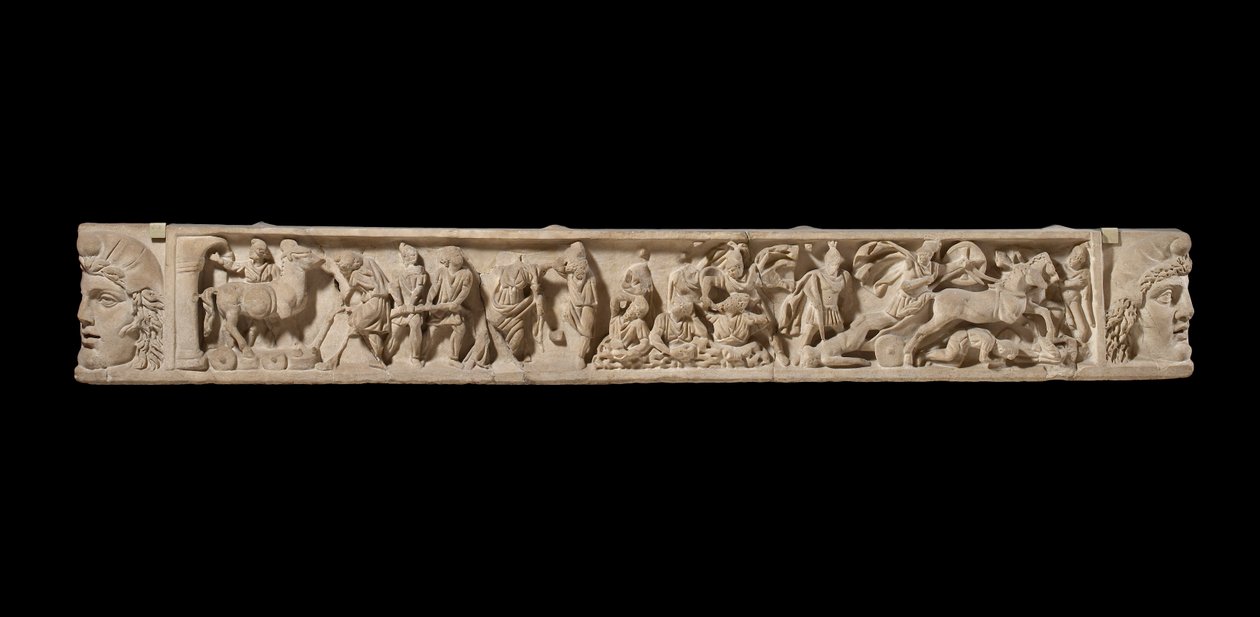 Tapa de sarcófago que representa el sitio de Troya, c.200 d.C. de Roman