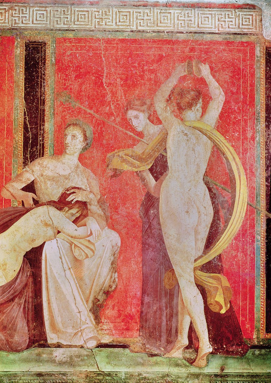 Mujer Azotada y Bailarina con Címbalos, Muro Sur, Oecus 5, 60-50 a.C. de Roman