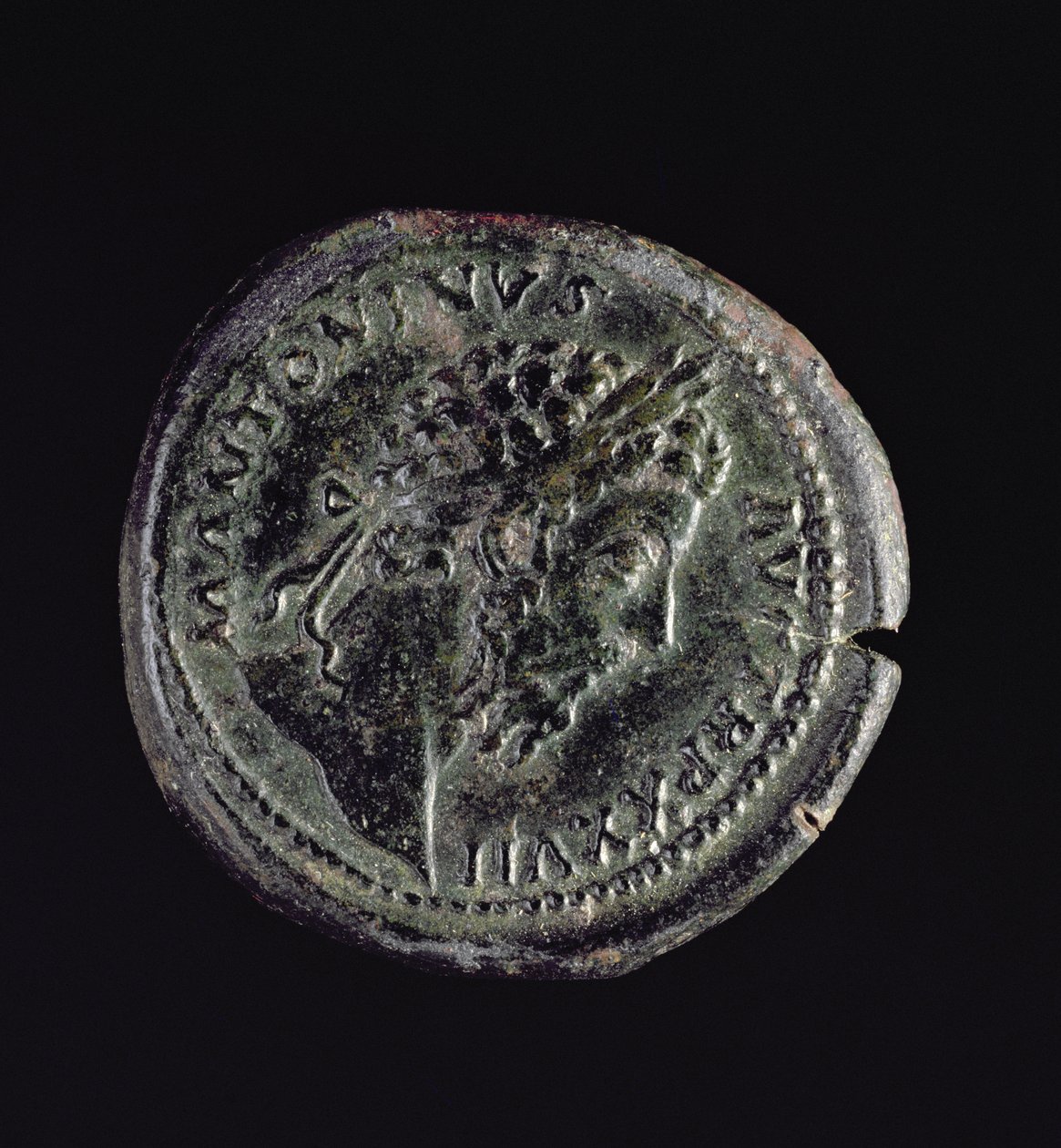 Sestercio (anverso) acuñado por Marco Aurelio (161-180 d.C.) con la cabeza de Marco Aurelio (121-180) de Roman