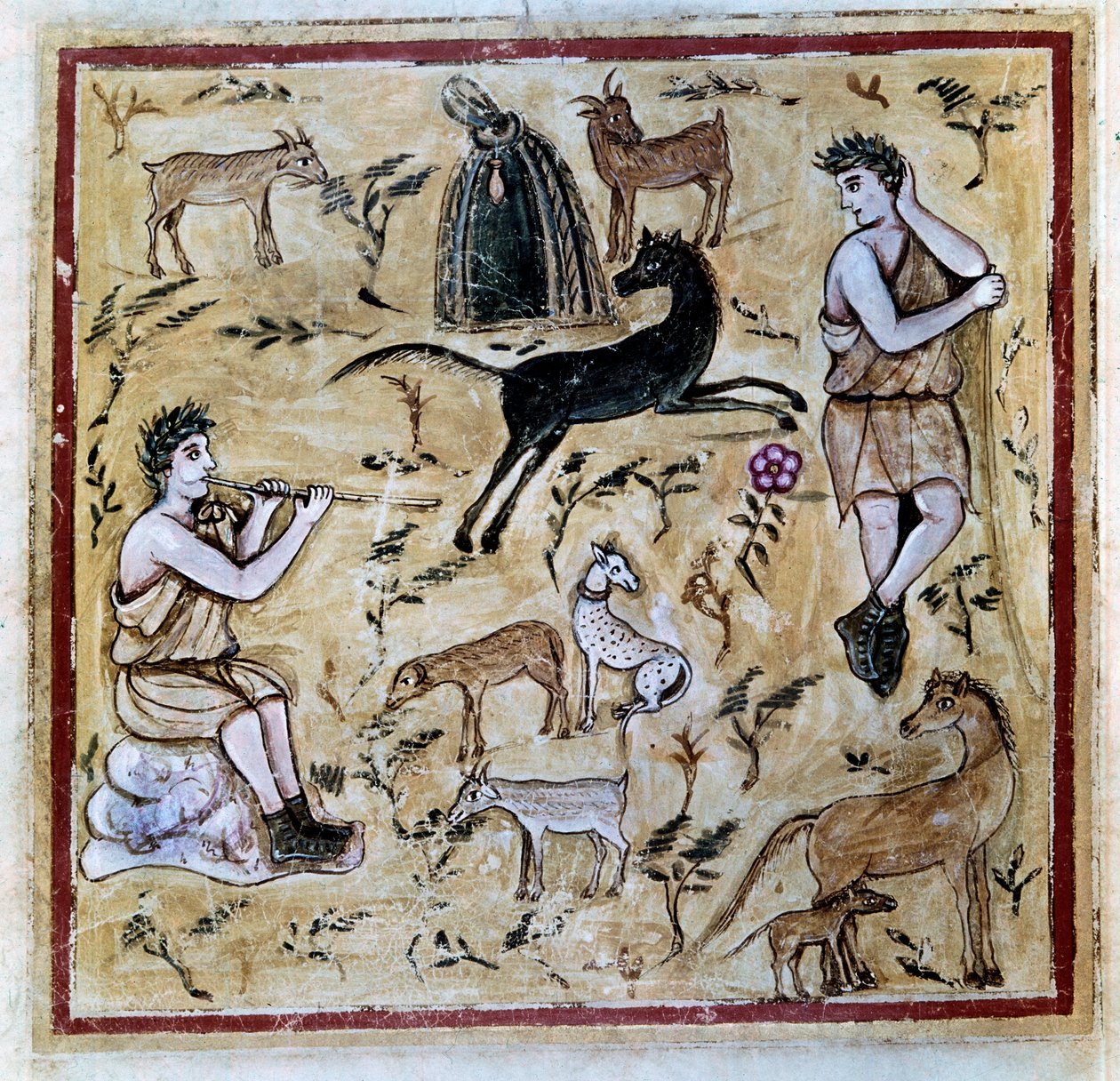 Pastores con sus rebaños, ilustración del Codex Vergilius Romanus de Roman