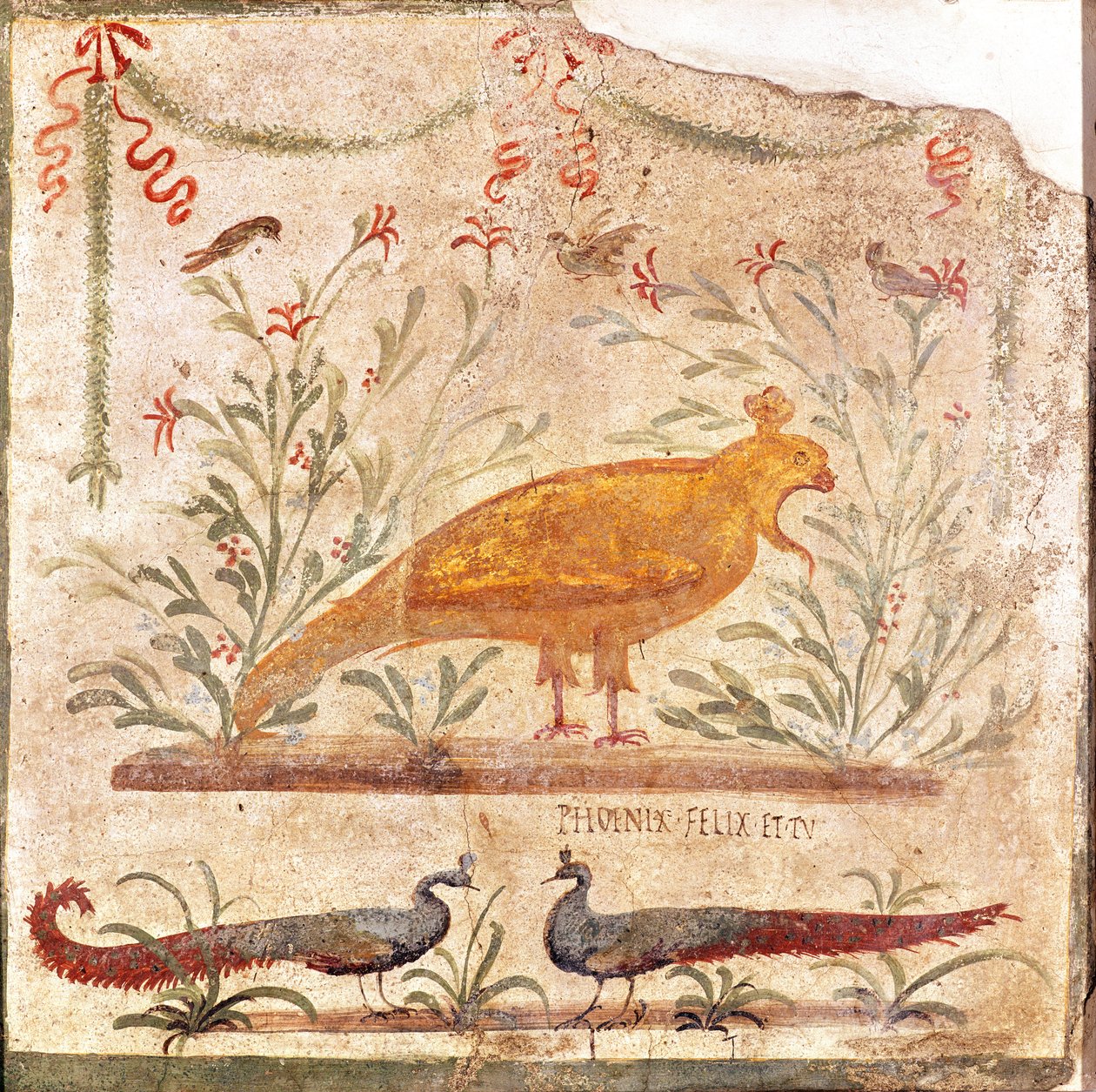 Letrero para el thermopolium (taberna) que representa un fénix y la inscripción 