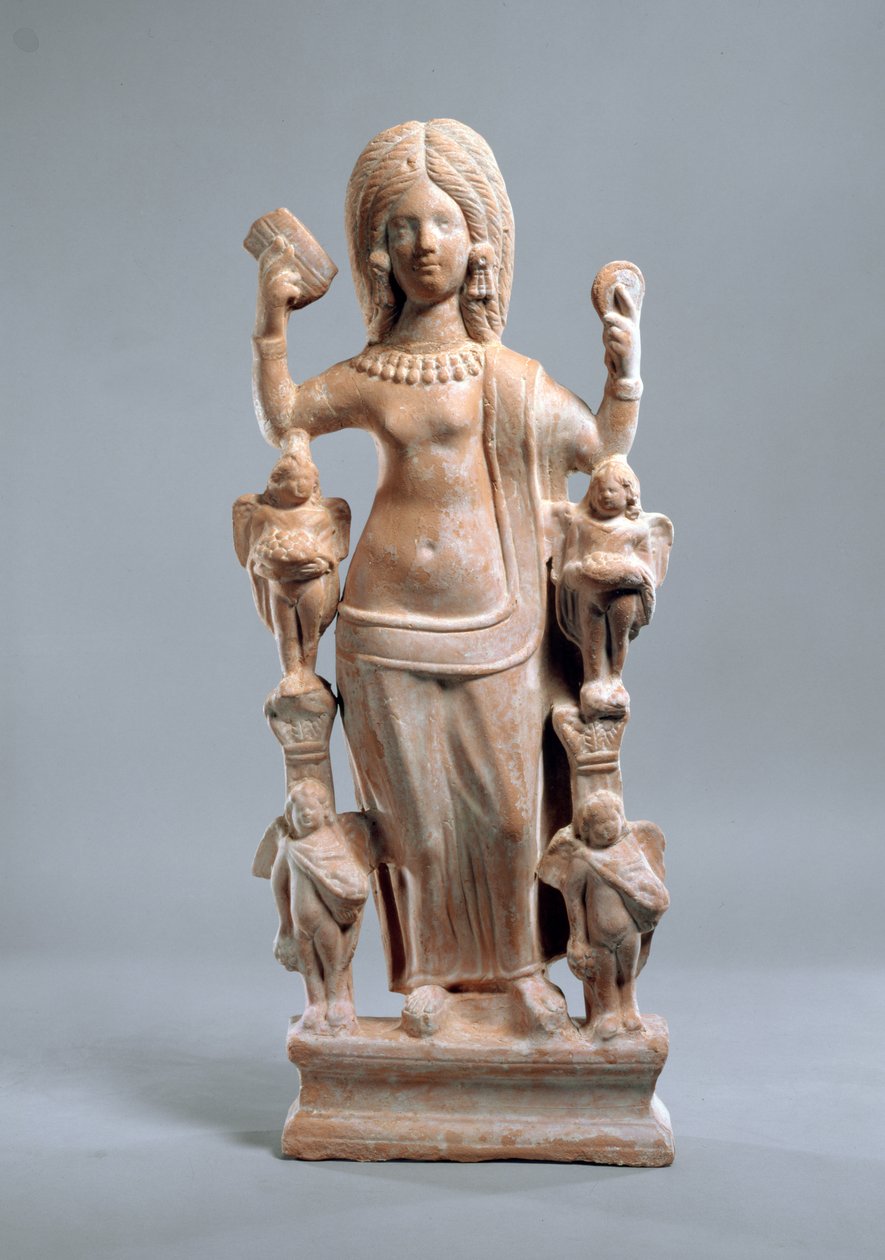 Estatuilla de una mujer (quizás Venus) sosteniendo un peine y un espejo, siglo III de Roman