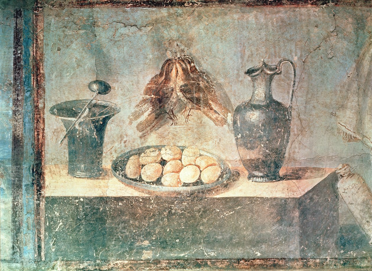 Naturaleza muerta con huevos y zorzales, de la Villa di Giulia Felice, Pompeya de Roman