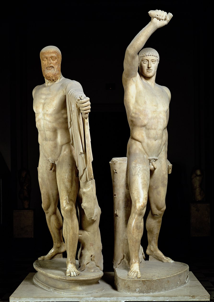 Los Tiranicidas, copia romana de un original griego de Kritios y Nesiotes, c.477 a.C., de la Colección Farnese de Roman