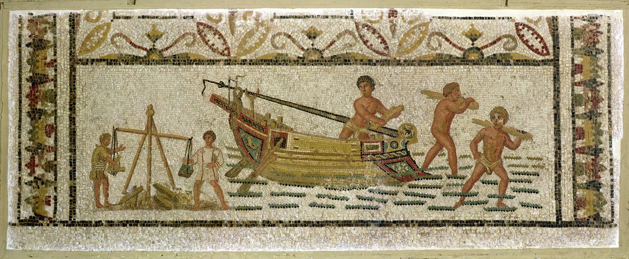 La descarga de un barco (mosaico) de Roman