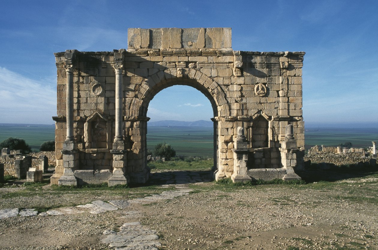 Arco triunfal construido en honor del Emperador Caracalla, en el Decumanus Maximus, 217 d.C. de Roman