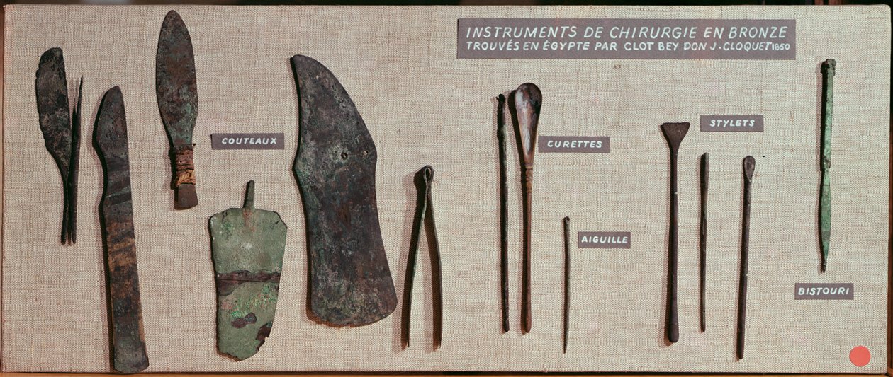 Instrumentos quirúrgicos, encontrados en Egipto por Antoine Barthelemy Clot Bey (1793-1868) de Roman Period Egyptian