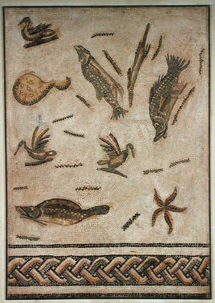 Patos y fauna marina, fragmento de pavimento de Útica, Túnez, siglos III-IV d.C. de Roman Roman